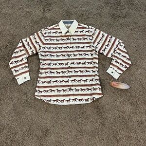 NWT Wrangler Western Shirt Women’s Medium  White/Red Horses Long Sleeve